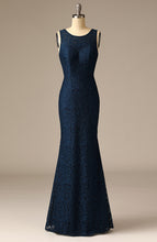 Load image into Gallery viewer, 2020 New Navy Blue Mermaid Evening Gowns with Flower Pattern