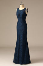 Load image into Gallery viewer, 2020 New Navy Blue Mermaid Evening Gowns with Flower Pattern