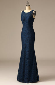 2020 New Navy Blue Mermaid Evening Gowns with Flower Pattern