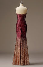 Load image into Gallery viewer, Sexy Long Sequined Strapless Gradient Color Evening Gowns