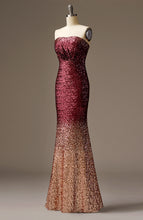 Load image into Gallery viewer, Sexy Long Sequined Strapless Gradient Color Evening Gowns