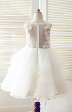 Load image into Gallery viewer, Long White Lace Appliqued Puffy Little Girls Ball Gown Princess Dress