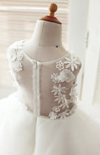 Load image into Gallery viewer, Long White Lace Appliqued Puffy Little Girls Ball Gown Princess Dress