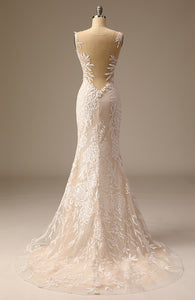 Ivory Backless Mermaid Wedding Dresses High Quality Lace Applique