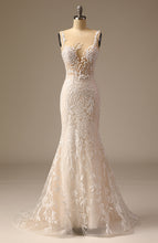 Load image into Gallery viewer, Ivory Backless Mermaid Wedding Dresses High Quality Lace Applique