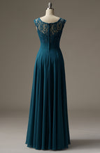 Load image into Gallery viewer, Long Beaded Turquoise Lace Chiffon Bridesmaid Dress for Ladies