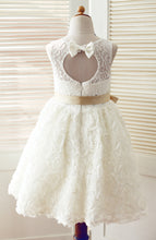 Load image into Gallery viewer, Pretty Ivory Tulle Lace Appliqued Kids Princess Dress with Gold Sash and Sweetheart Hole