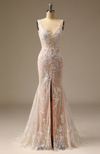 Load image into Gallery viewer, Simple High Split Lace Appliqed V-Neck Mermaid Wedding Gowns