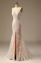 Load image into Gallery viewer, Simple High Split Lace Appliqed V-Neck Mermaid Wedding Gowns