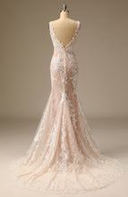 Load image into Gallery viewer, Simple High Split Lace Appliqed V-Neck Mermaid Wedding Gowns